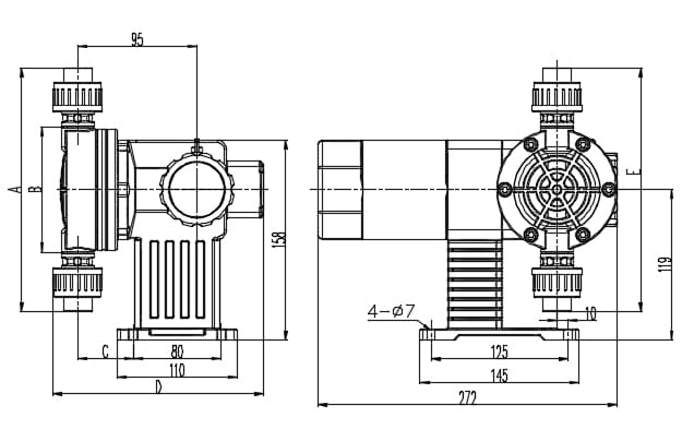 Product Dimensions for MG Series Metering Pump