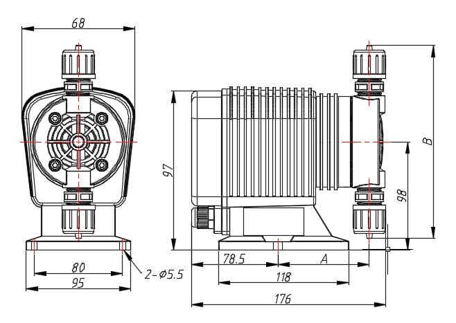 schematic diagram of ML Series Solenoid Diaphragm Pump Dimensions