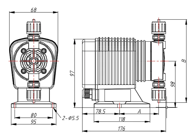 shows the schematic diagram of ML Series Solenoid Diaphragm Pump Dimensions schematic diagram of ML Series Solenoid Diaphragm Pump Dimensions