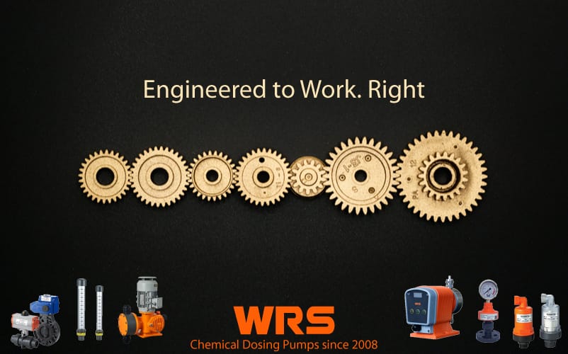 golden cogwheels and metering pumps by WRS on black background